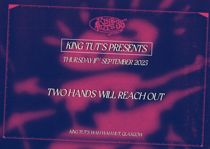 Two Hands Will Reach Out in white text on a pink and purple backgroundx